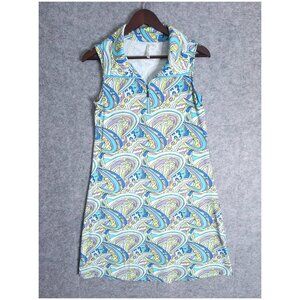 LULU-B Small Swing Dress Sleeveless Paisley Mod 1/4 Zip Stretch Performance